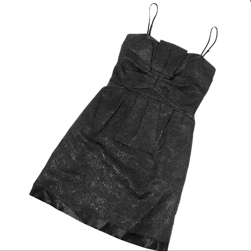 BCBG Paris shimmery Black pleated cocktail dress